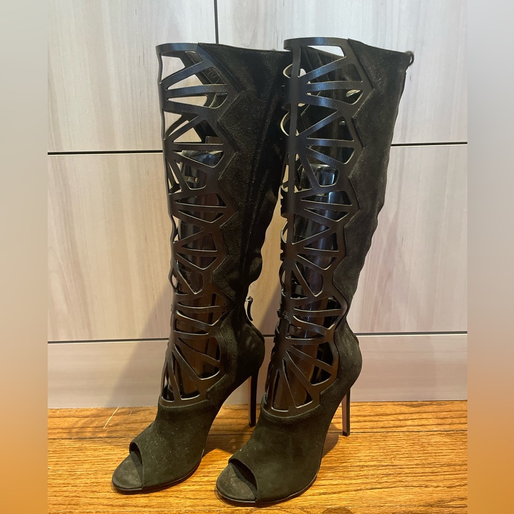 Alejandro Ingelmo Black Cutout Heeled Boots With Custom Back Lacing and Inserts